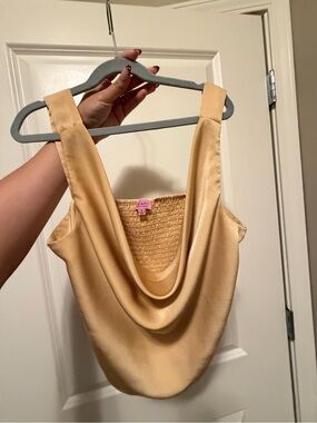 Francesca's Collections Satin Cowl Tank in Gold